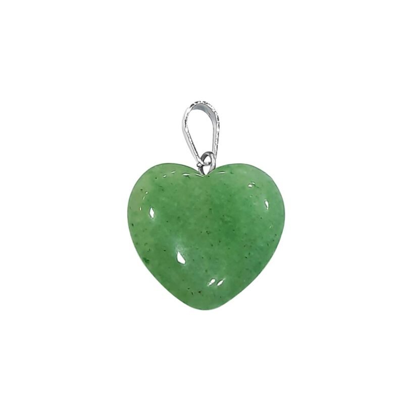 Natural Healing Stone Pendant Heart Shape Crystal Stone Pendant / Locket with Metal Chain for Healing and Meditation Size 25-30 mm Approx. (Green Aventurine)