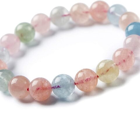 Natural Morganite Crystal Bracelet Lab Certified 8 mm Semi Precious Gemstone Unisex AAA Grade Premium Stretchable Band Bracelet for Healing Meditation and Manifestation