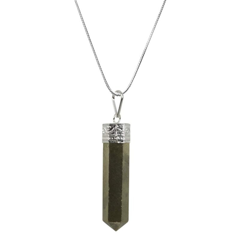 Natural Pyrite original Peruvian Healing Stone Pendant Pencil Shape Crystal Stone Lab Certified Pendant/Locket with Chain - Healing Gemstone Size 30-35 mm Approx.