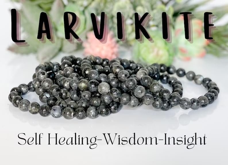 Natural Larvikite Crystal Bracelet Lab Certified 8 mm Semi Precious Gemstone Unisex AAA Grade Premium Stretchable Band Bracelet for Healing Meditation and Manifestation