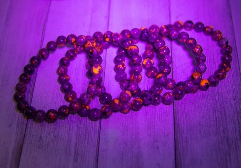 Divinity Natural Yooperlite 8mm Certified Stone Bracelet UV Reactive Fluorescent Stretch Bracelet Handmade Glowing Fire Rock Stone ? The Stone of Truth
