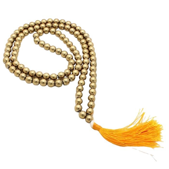Divine Spirituals Golden Pyrite Jaap Mala 108 Plus 1-8 mm Beads for Prosperitiy Wealth Willpower and Financial Abundance with 6 Inch White Sage Smudge Stick
