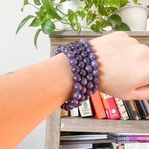 Lepidolite Natural Crystal Bracelet Lab Certified 8 mm Semi Precious Gemstone Unisex AAA Grade Premium Stretchable Band Bracelet for Healing Meditation and Manifestation