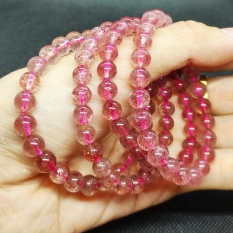 Strawberry Quartz Natural Crystal Bracelet Lab Certified 8 mm Semi Precious Gemstone Unisex AAA Grade Premium Stretchable Band Bracelet for Healing Meditation and Manifestation