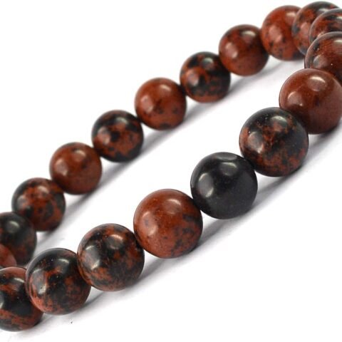 Mahogany Obsidian Natural Crystal Bracelet Lab Certified 8 mm Semi Precious Gemstone Unisex AAA Grade Premium Stretchable Band Bracelet for Healing Meditation and Manifestation
