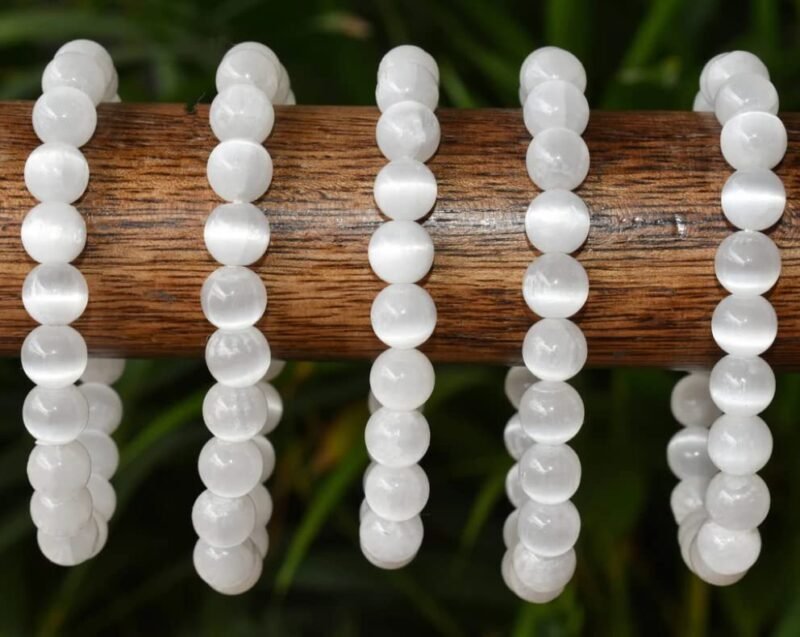 Balance Chakras with Natural Crystal Certified healing bracelets. Stretchable - 8MM beads Bracelets for men & women.(Selenite Bracelet) - Image 3