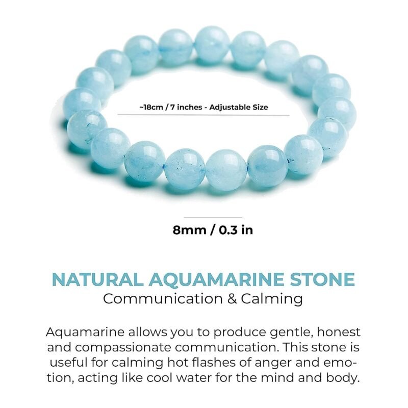 Divine Natural Aquamarine Certified 8mm Unisex Bracelet - Bring Positive Energy - Peace - Youthfulness Bracelet - Crystal Stone Bracelet for Everlasting Joy - Image 3