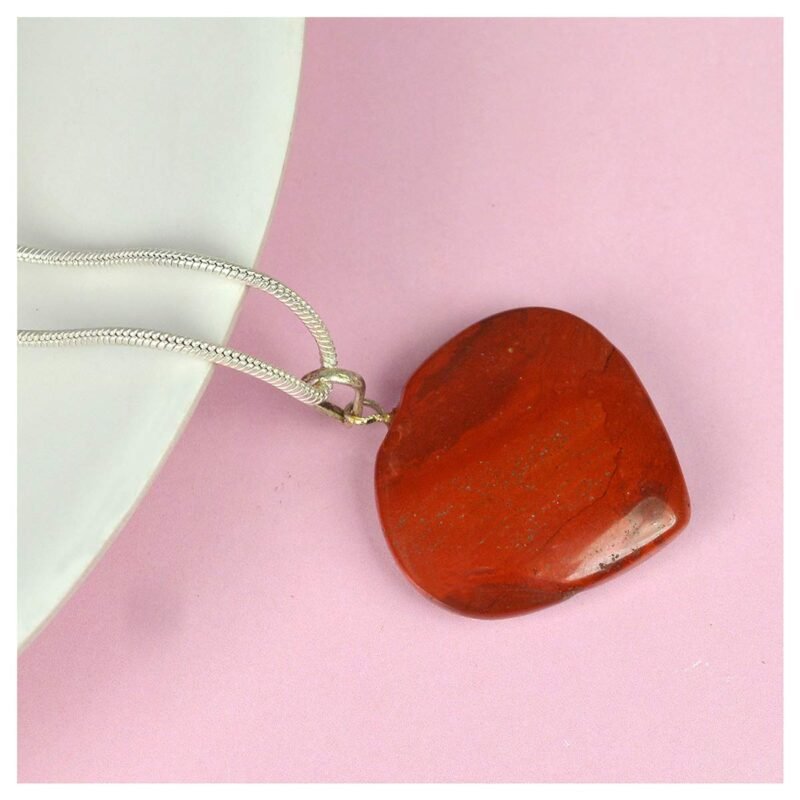 Natural Healing Stone Pendant Lab Certified Heart Shape Crystal Stone Pendant / Locket with Metal Chain for Healing and Meditation Size 25-30 mm Approx. (Red Jasper) - Image 5