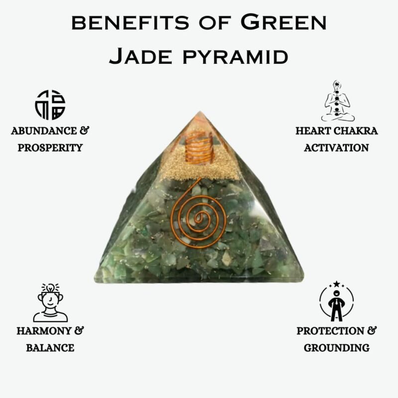 Natural Green Jade Orgone Pyramid Vastu for Home Study Table Office Desk Reiki Feng Shui Reiki Symbol Crystal Showpieces for Home Decor Education Gifts