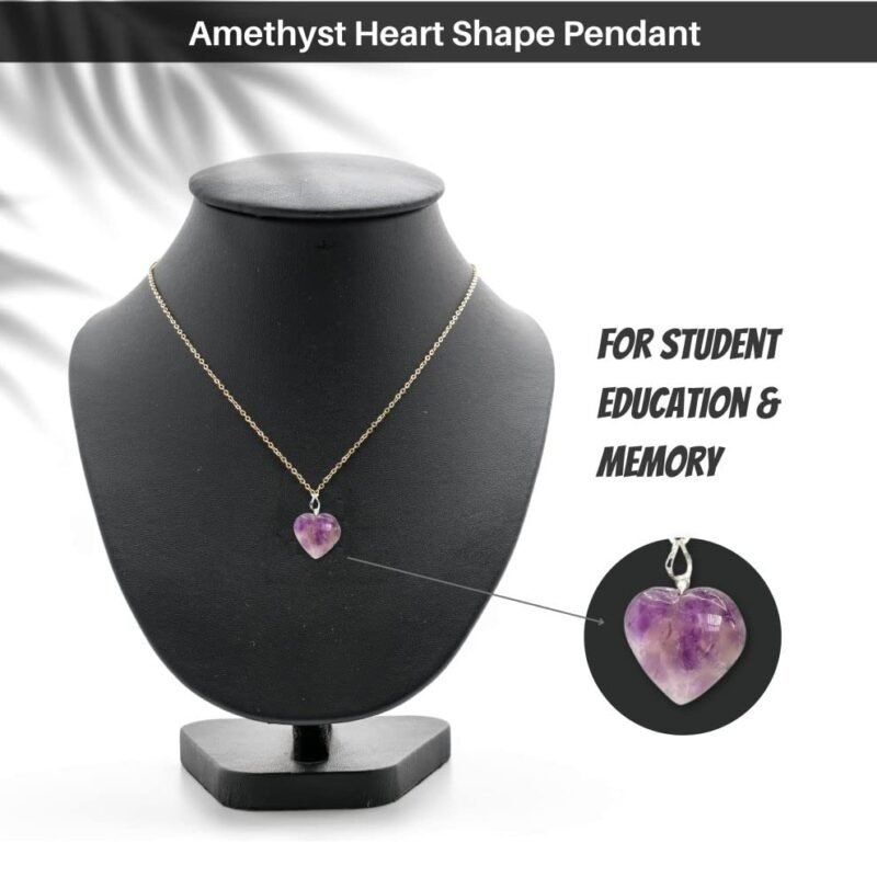 Genuine Amethyst Heart pendant | Amethyst crystal Mini Heart Healing pendant for Memory Power and Crown Chakra Healing and Meditation