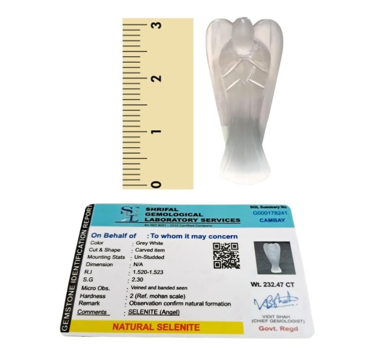 Divine Selenite 3 inches Lab Certified Pure Crystal Angel, Pocket Angel Figurines, Angel Wings, Guardian Angel Carved, Crystal Angel, Reiki Stone Angel