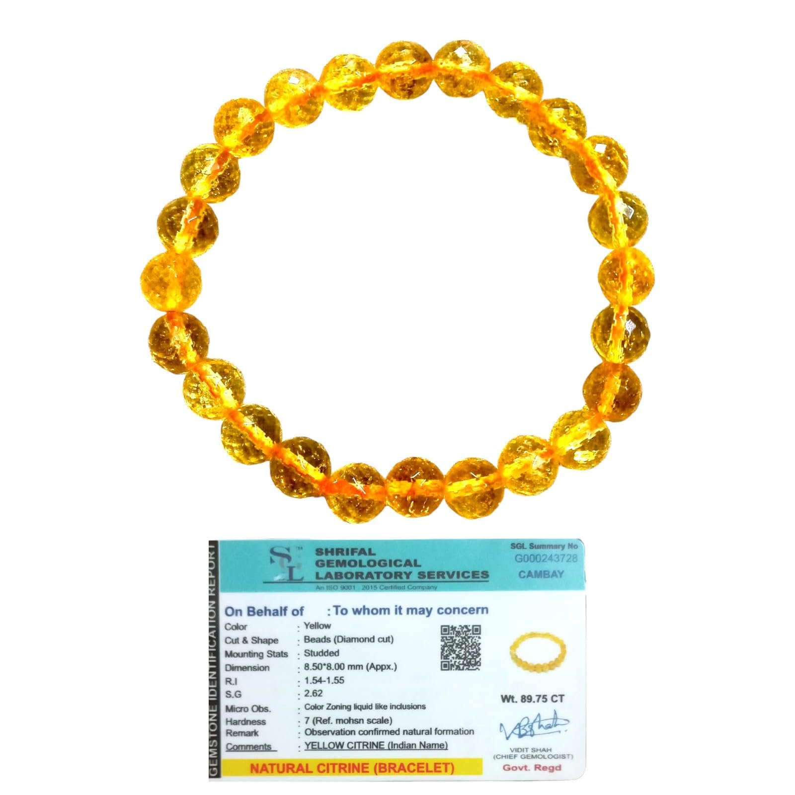 Natural Citrine Diamond-cut Faceted 8mm Bracelet Lab-certified AAA Grade Original Real Semi-Precious Gemstone Stretchable Unisex Bracelet For Success, Prosperity & Manifestation