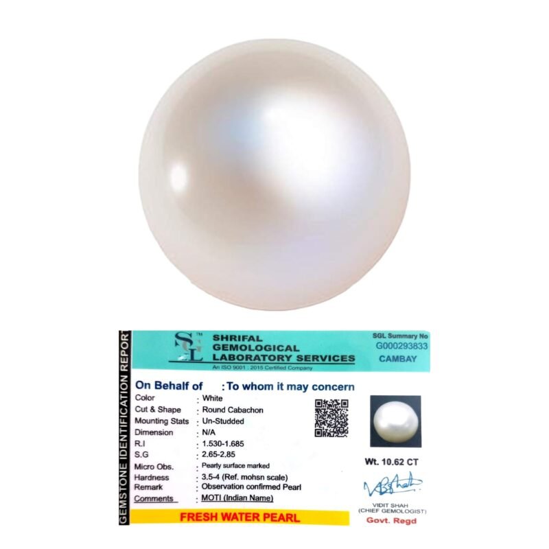 NaturaL Premium Fresh Water Pearl (Original Moti) Lab-Certified AAA Grade Round Cabachon Gems For Moon, Love, Stress Reduction & Ring Jewelry For Men & Women approx. 10 Carat