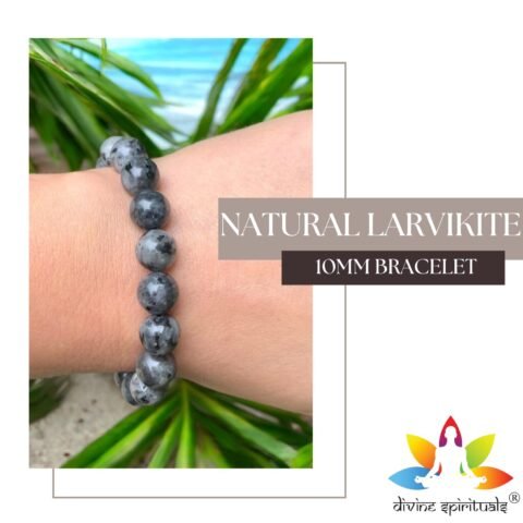 Natural Larvikite Bracelet (Norwegian Moonstone/Blue Pearl Granite) Premium 10mm Original Certified Unisex Stretchable Bracelet for Third Eye Chakra, Protection & Clarity