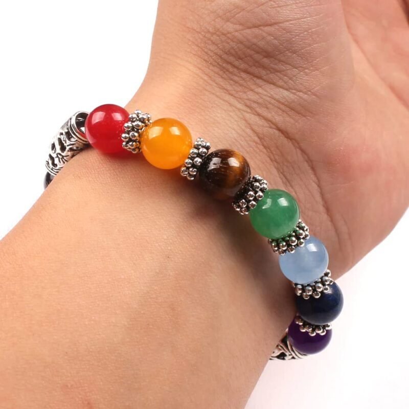 7 Chakra Certified 10MM Healing Balancing Stone Beaded Bracelet for Yoga Reiki Meditation Unisex Heart Bracelet - Image 2