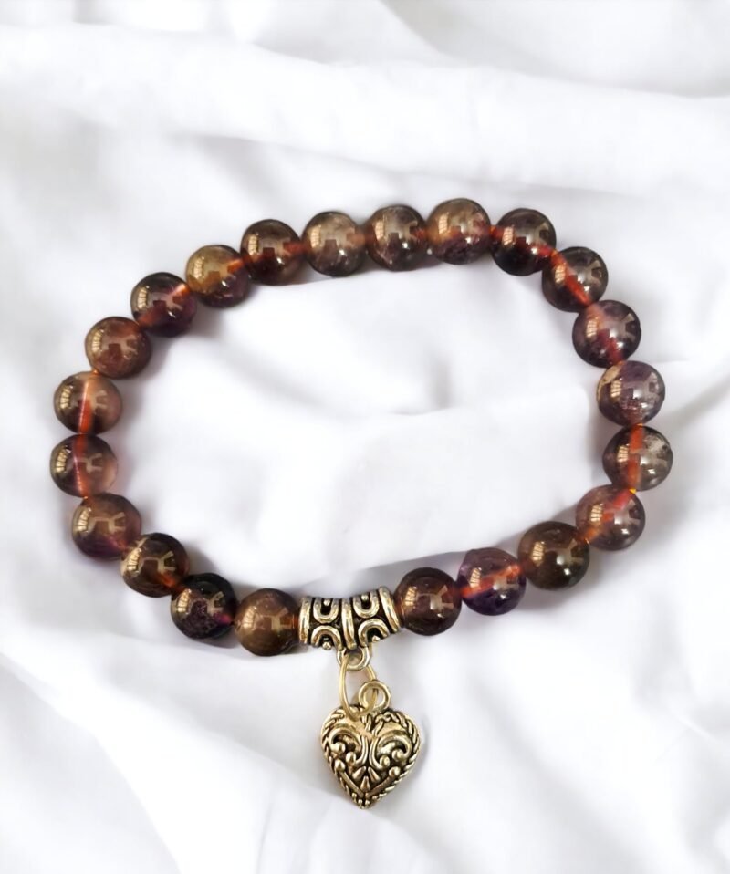 Ametrine Heart Natural Crystal Bracelet Lab Certified 8 mm Semi Precious Gemstone Unisex AAA Grade Premium Stretchable Band Bracelet for Healing Meditation and Manifestation