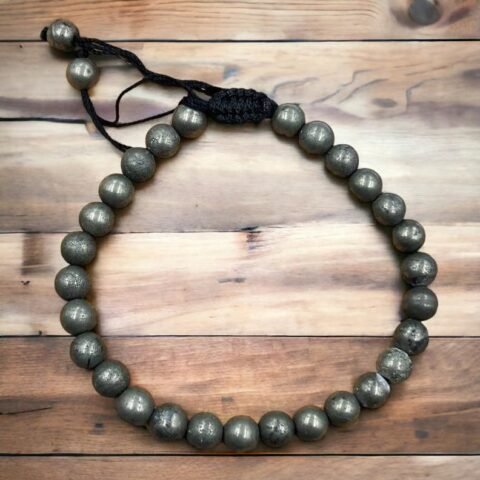 Natural Pyrite Real Crystal Certified 8 mm Adjustable Thread Bracelet for Men and Women for Good Luck, Love, Abundance, Healing and Meditation (Natural Pyrite Original Stone Bracelet)