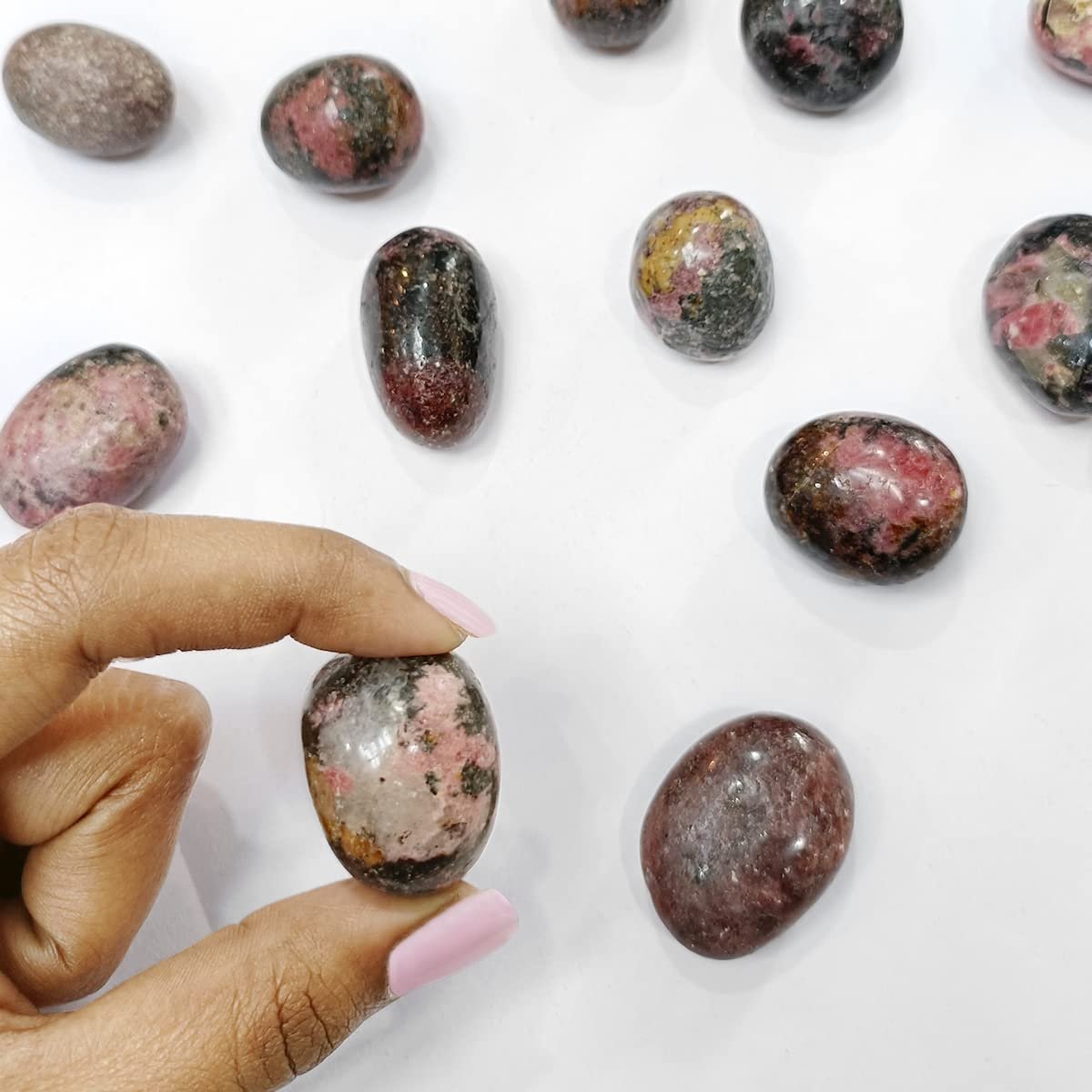 Divinity Healing Crystals Natural Tumble Stone Crystal Tumble Stone Crystals Gemstones Tumbled Pebble Stones for Reiki Healing ( Rhodonite Tumbled Stone ) Value Pack Of 2