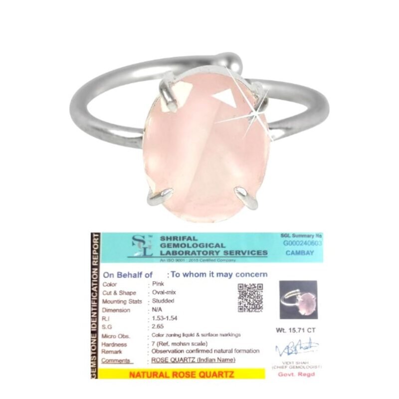 Premium Rose Quartz Diamond-Cut Natural Gemstone Ring AAA Grade Adjustable Lab-Certified Unisex Original Crystal Ring For Heart Chakra, Love, Peace & Meditation