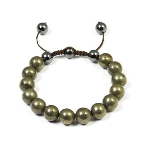 Natural Pyrite Stone Originial Real Crystal Lab Certified 8 mm Adjustable Thread Bracelet for Men and Women for Good Luck, Love, Abundance, Healing and Meditation