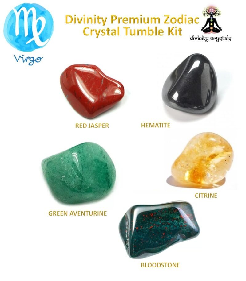 Divinity Zodiac Virgo Premium Birthstone Gemstone Tumble Crystal Kit for Healing, Meditation Abundance and Good Luck