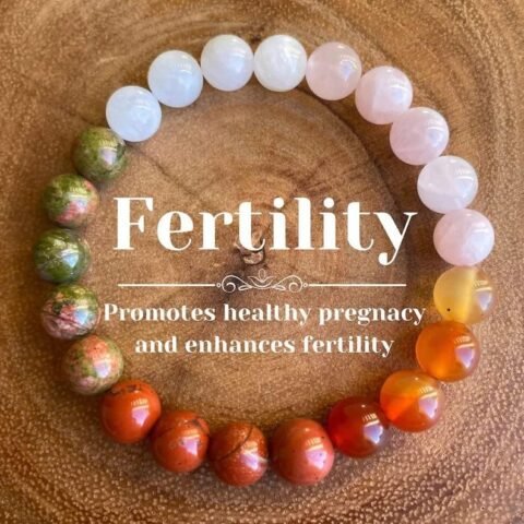 Divine Unisex Adult Natural Crystal Fertility Bracelet - Healthy Pregnancy Bracelet - Maternal Protection - Moonstone - Unakite - Carnelian - Rose Quartz - Red Jasper