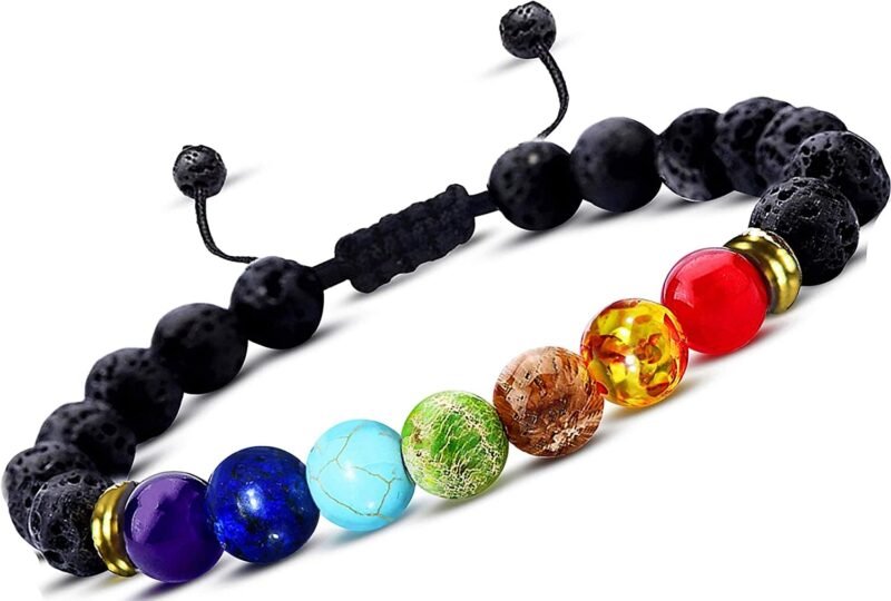 Divinity 7 Chakra Lava Natural Pure Certified 8mm Unisex Bracelets Super AAA Quality for Healing Meditation Success and Abundance (7 Chakra Lava Bracelet)