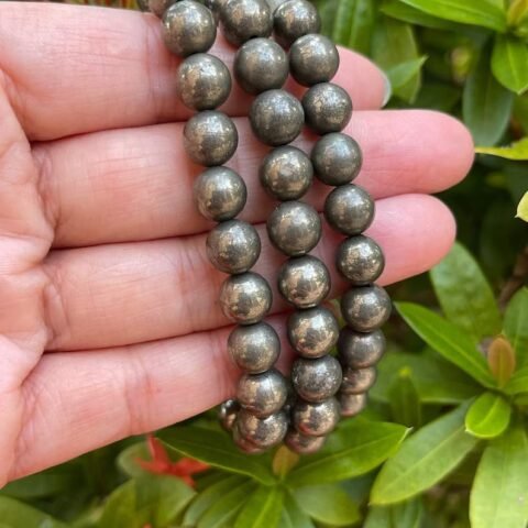 Pyrite Natural Crystal Bracelet Lab Certified 8 mm Semi Precious Gemstone Unisex AAA Grade Premium Stretchable Band Bracelet for Healing Meditation and Manifestation