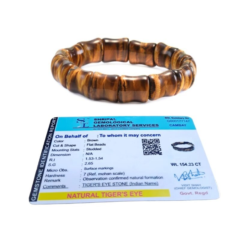 Natural Tiger Eye Real Pure Crystal Flat Faceted Certified 10 Mm Bracelet For Men And Women For Good Luck, Love, Abundance, Healing And Meditation