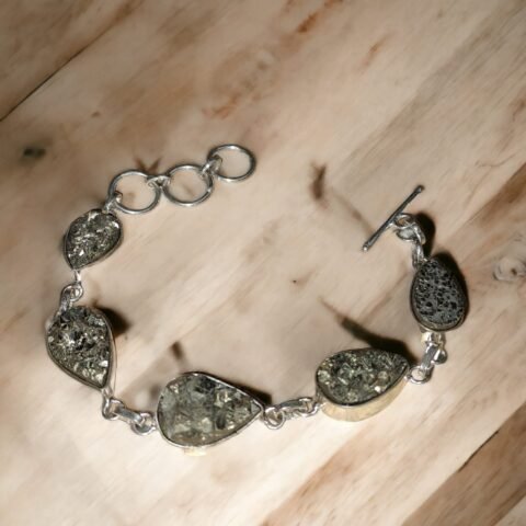 Divinity Pyrite Geode 5 in 1 Natural Pure Certified Bracelet Super AAA Quality for Healing Meditation Success and Abundance (Pyrite 5 in 1 Chain Bracelet)