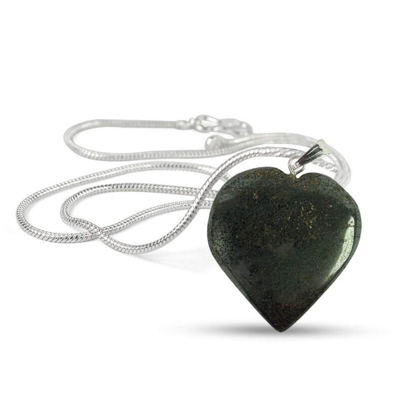 Natural Healing Stone Pendant Heart Shape Crystal Stone Pendant / Locket with Metal Chain for Healing and Meditation Size 25-30 mm Approx. (Hematite)