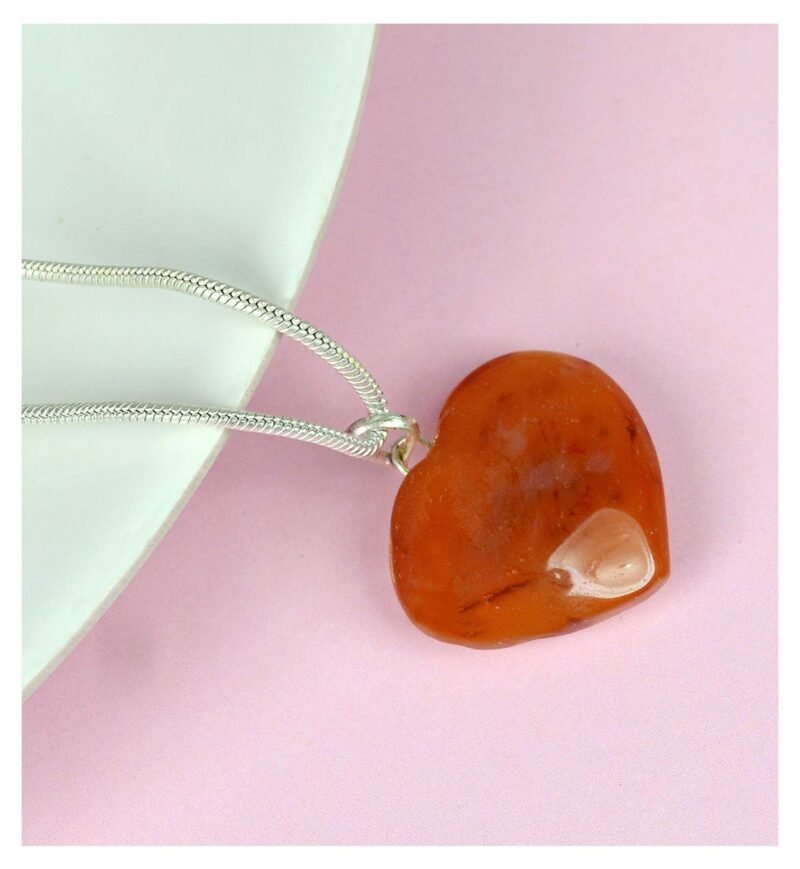 Natural Healing Stone Pendant Heart Shape Crystal Stone Pendant / Locket with Metal Chain for Healing and Meditation Size 25-30 mm Approx. (Carnelian) - Image 4