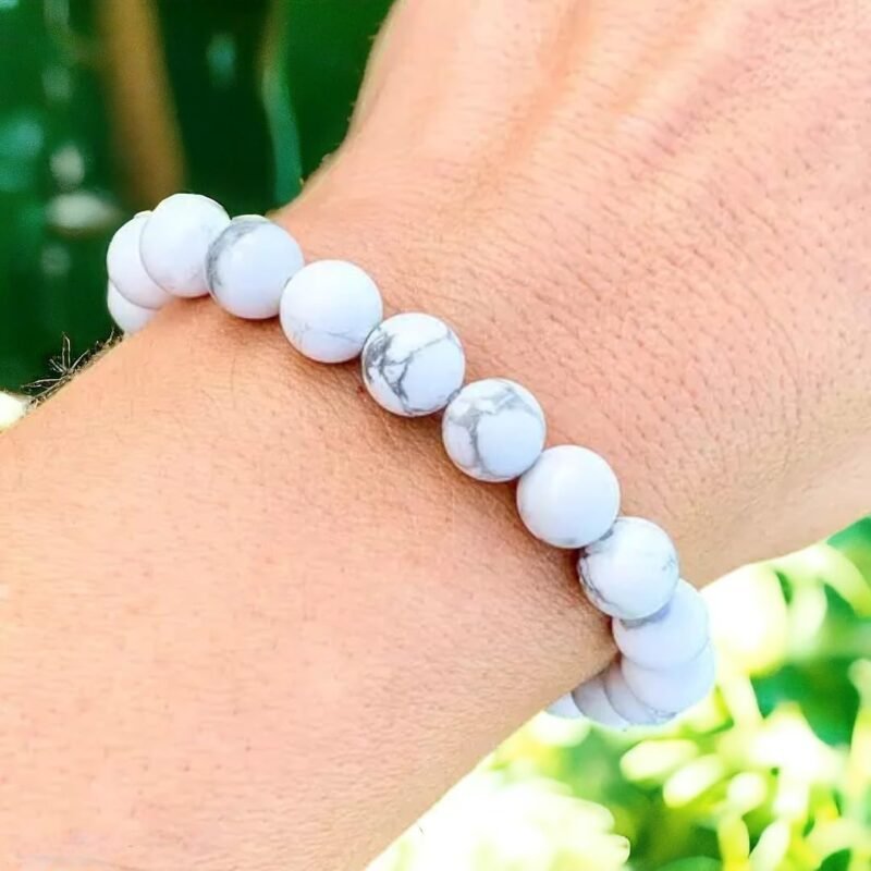 Natural Howlite Bracelet Lab Certified AAA Grade 8mm Stretchable Unisex Real Crystal Bracelet For Calming Energy, Crown Chakra, Good Sleep & Meditation