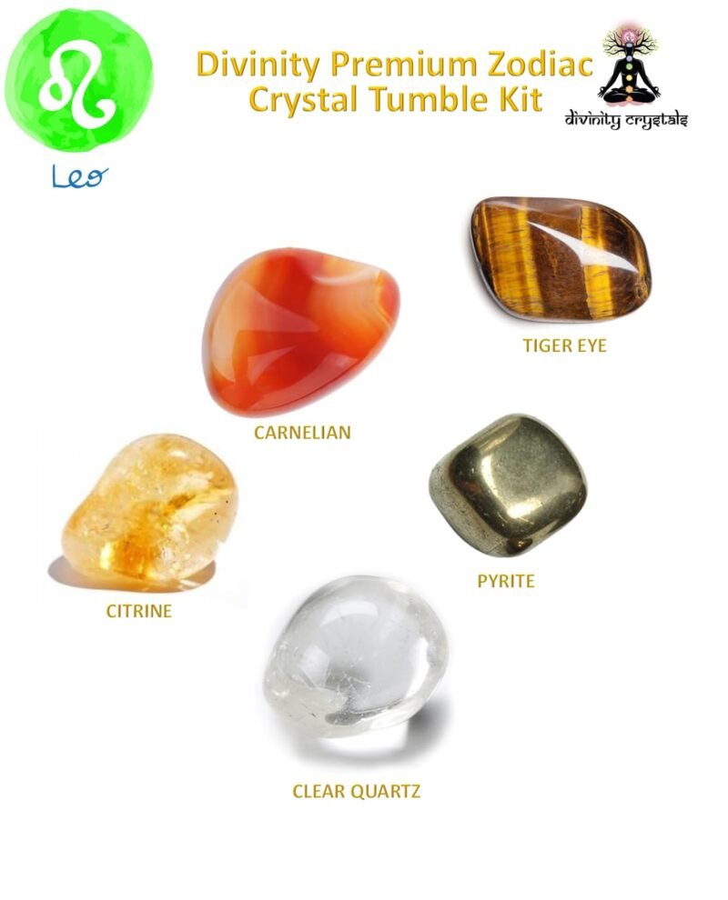 Divinity Zodiac Leo Premium Birthstone Gemstone Tumble Crystal Kit for Healing, Meditation Abundance and Good Luck