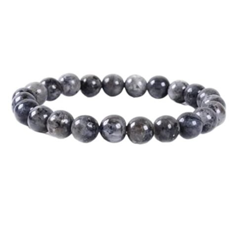 Natural Larvikite Bracelet (Norwegian Moonstone/Blue Pearl Granite) AAA Grade 8mm Original Certified Unisex Stretchable Bracelet for Third Eye Chakra, Protection & Clarity
