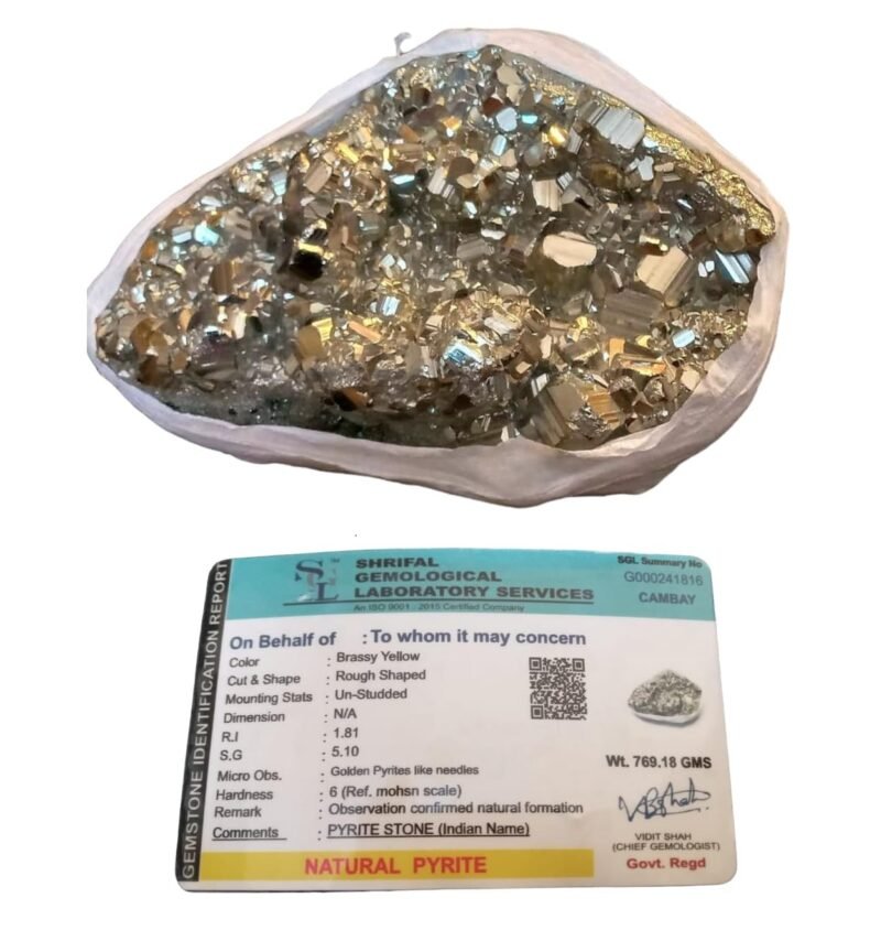 Divine Spirituals Natural Golden Peru Pyrite Stone Original Cluster - High Energy Natural Iron Pyrite Rock Reiki Crystal for Manifestation to Attract Wealth & Abundance