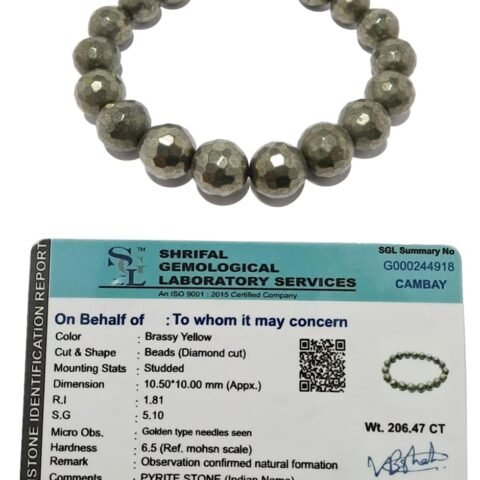 Pyrite Stone Original Certified Stone Diamond Cut Unisex 10 mm Faceted Strechable Band Bracelet for Wealth Prosperity Good Luck and Success