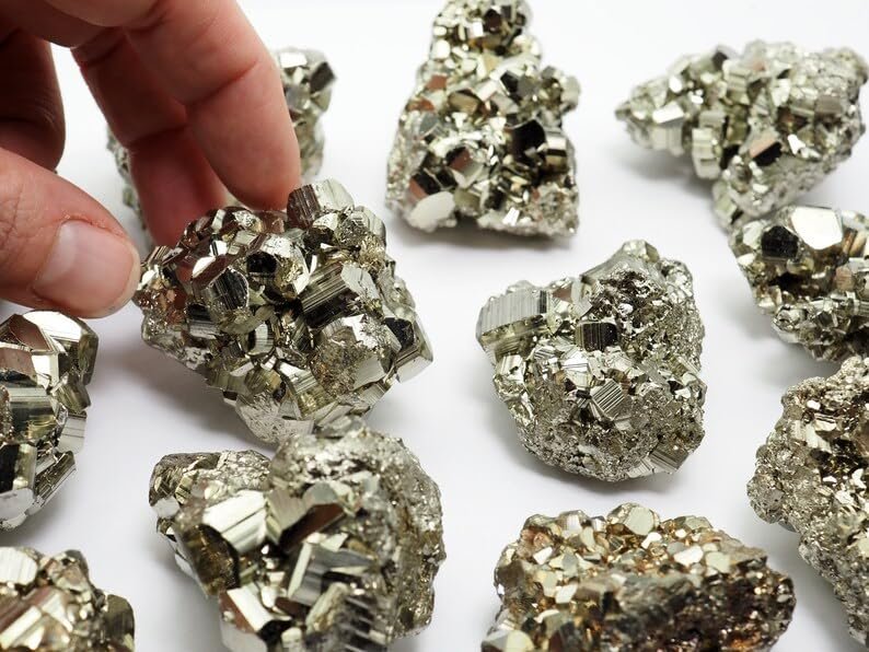 Peru Pyrite Nuggets Pyrite Crystal Rough Raw Cluster Gemstone Stones Pyrite Stone Original Cluster Raw Chunk Stone (Set of 4 to 6 Pyrite Geodes weighing 50 to 60 Grams Plus)