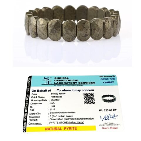 Natural Pyrite Real Pure Crystal Lab Certified 10 mm Flat Bead Faceted Bracelet for Men and Women for Good Luck, Love, Abundance, Healing and Meditation