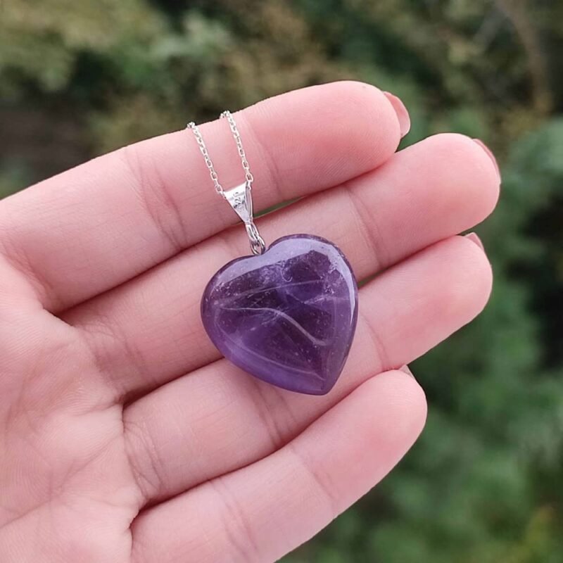 Genuine Amethyst Heart pendant | Amethyst crystal Mini Heart Healing pendant for Memory Power and Crown Chakra Healing and Meditation