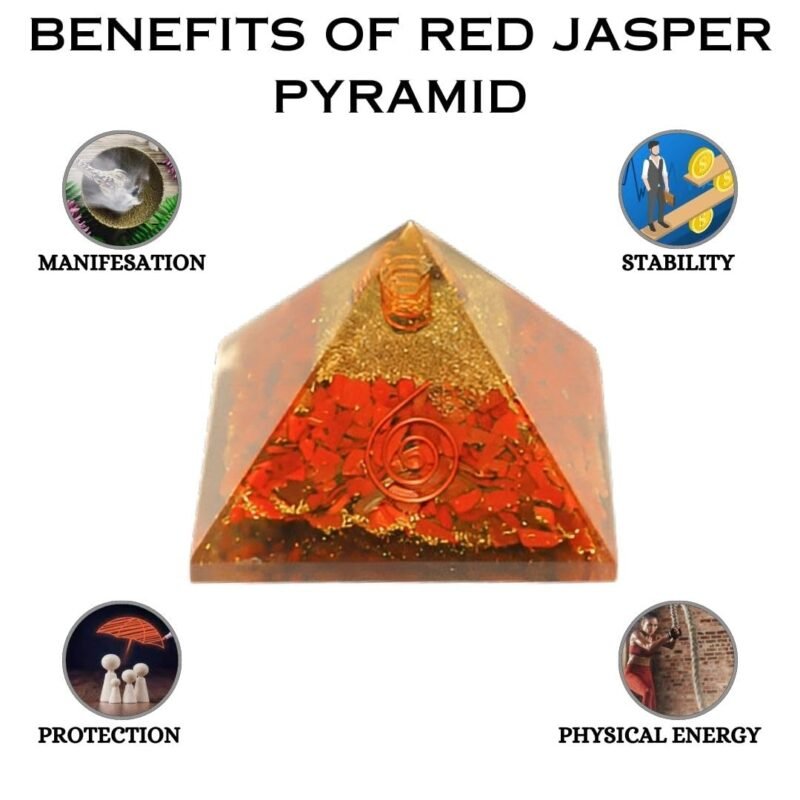 Natural Red Jasper Orgone Pyramid Vastu for Home Study Table Office Desk Reiki Feng Shui Reiki Symbol Crystal Showpieces for Home Decor Education Gifts