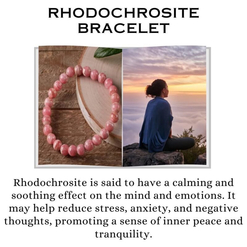 Natural Rhodocrosite Semi Precious, Stone Bracelet, Crystal Stone 8mm Beads Bracelet Round Shape for Reiki Healing and Crystal Healing Chakra Stones
