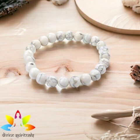 Natural Howlite Bracelet Lab Certified AAA Grade 8mm Stretchable Unisex Real Crystal Bracelet For Calming Energy, Crown Chakra, Good Sleep & Meditation