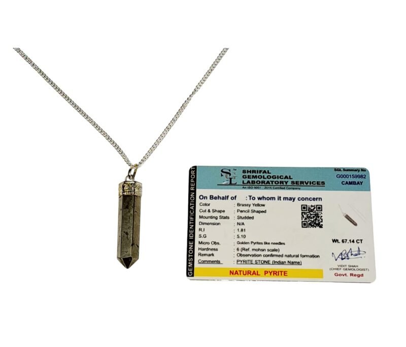 Divine Original Pyrite Pencil Certified Unisex Locket Pendant with Chain for Will Power Manifestation and Financial Abundance