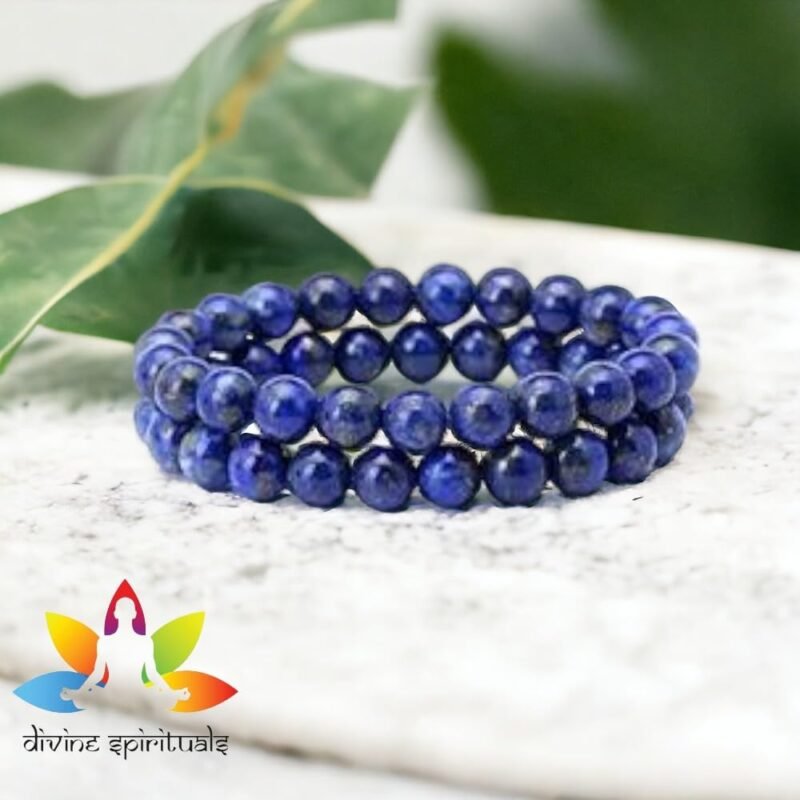 Natural Lapis Lazuli Certified Bracelet 8mm Strechable Original Real Crystal Bracelet For Third Eye Chakra, Spiritual Growth, Clarity, Meditation & Inner Peace For Men & Women
