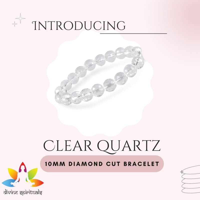 Natural Clear Quartz (Sphatik) Bracelet Lab-certified 10mm Diamond-cut Faceted Stretchable Original Real Crystal Bracelet For Meditation, Manifestation & Peace For Men & Women