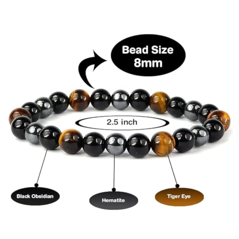 Premium Triple Protection Bracelet Tiger's Eye Hematite Black Obsidian 8mm Lab-Certified Unisex Original Crystal Bracelet For Protection & Removing Negativity - Image 7