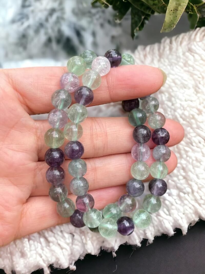 Multi Fluorite Bracelet 8mm Stretchable Original Semi Precious Gemstone Unisex Bracelet For Spiritual Growth, Manifestation, Stress Reduction, Aura Cleansing & Meditation