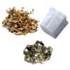 Pyrite Stone Original Certified Natural Raw Geode 40 Grams with 50 Grams Natural Tiger's Eye Chips and 1 Natural Selenite Stone Raw Block for Healing Meditation and Manifesting Abundance