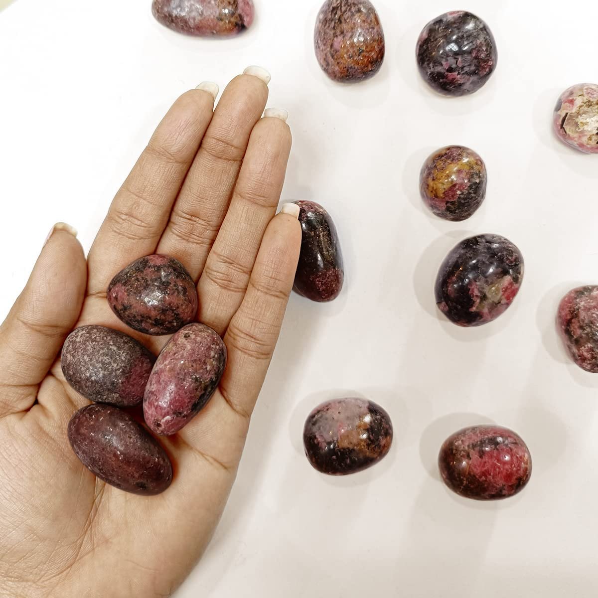 Divinity Healing Crystals Natural Tumble Stone Crystal Tumble Stone Crystals Gemstones Tumbled Pebble Stones for Reiki Healing ( Rhodonite Tumbled Stone ) Value Pack Of 2